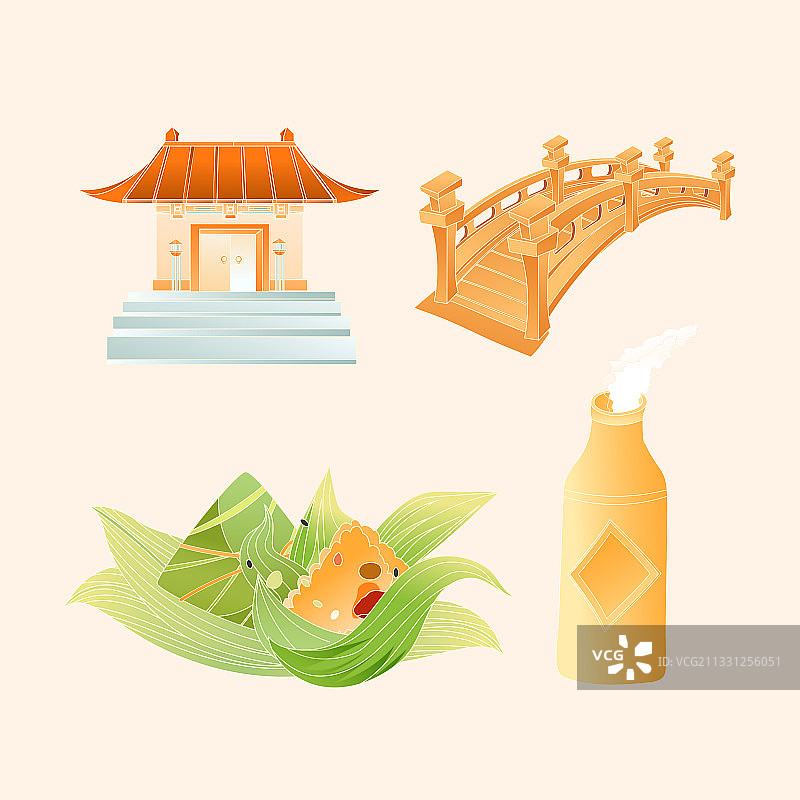 卡通端午佳节传统节日习俗赛龙舟粽子美食电商风景国潮中国风插画图片素材