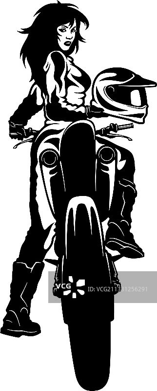 摩托越野赛车旁的时尚女孩图片素材