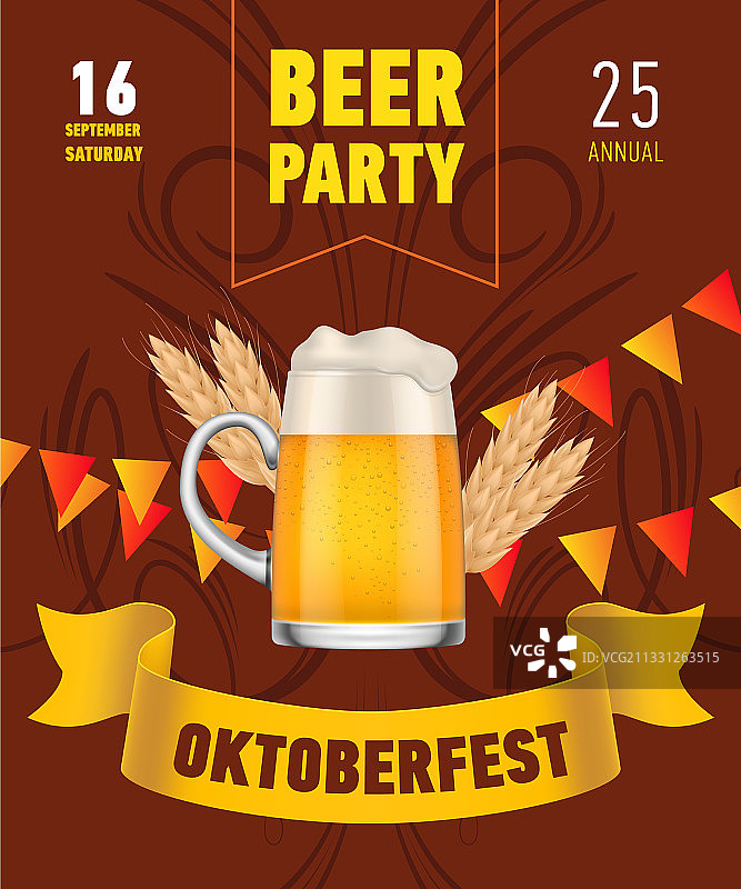 带有啤酒杯的慕尼黑啤酒节派对手写字母图片素材