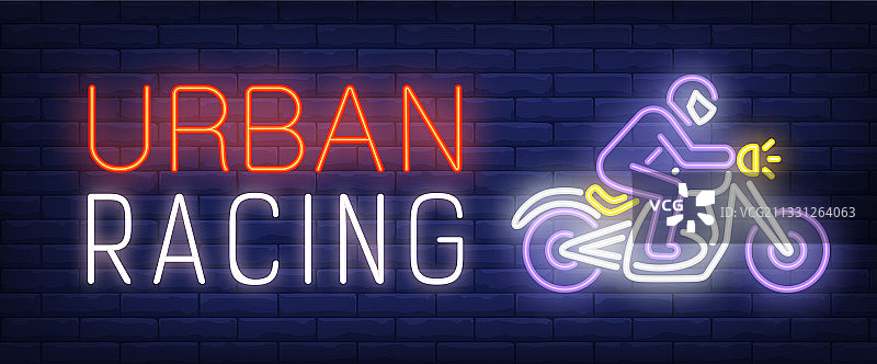 都市赛车霓虹文字与骑行者图片素材
