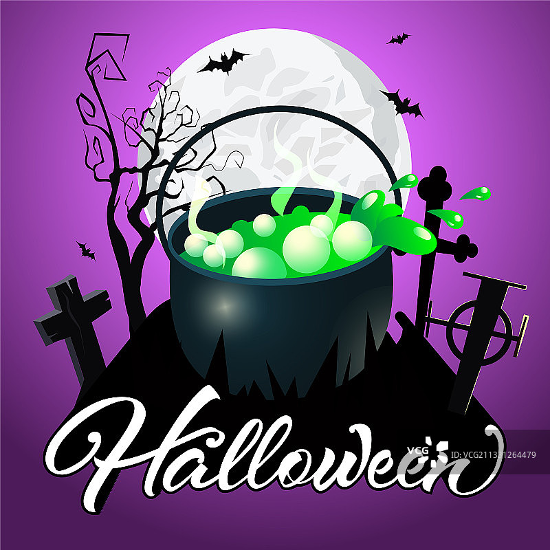 万圣节字母与绿色药水的坩埚图片素材