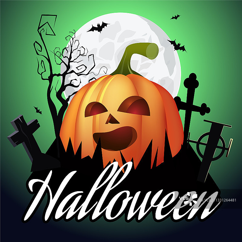 万圣节刻字南瓜灯在墓地图片素材