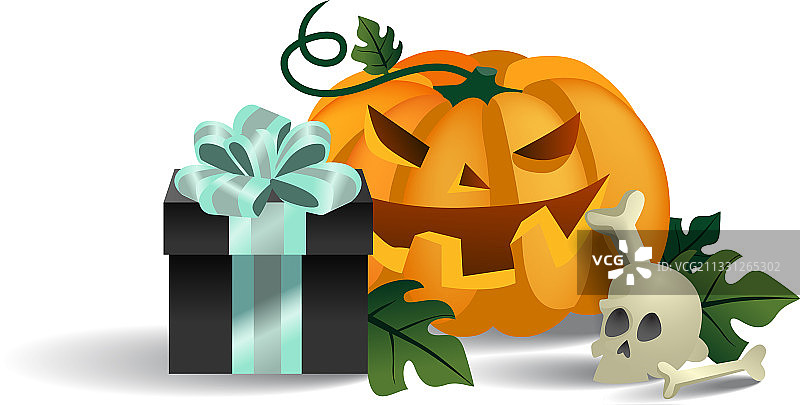 微笑的南瓜头骨和礼品盒图片素材