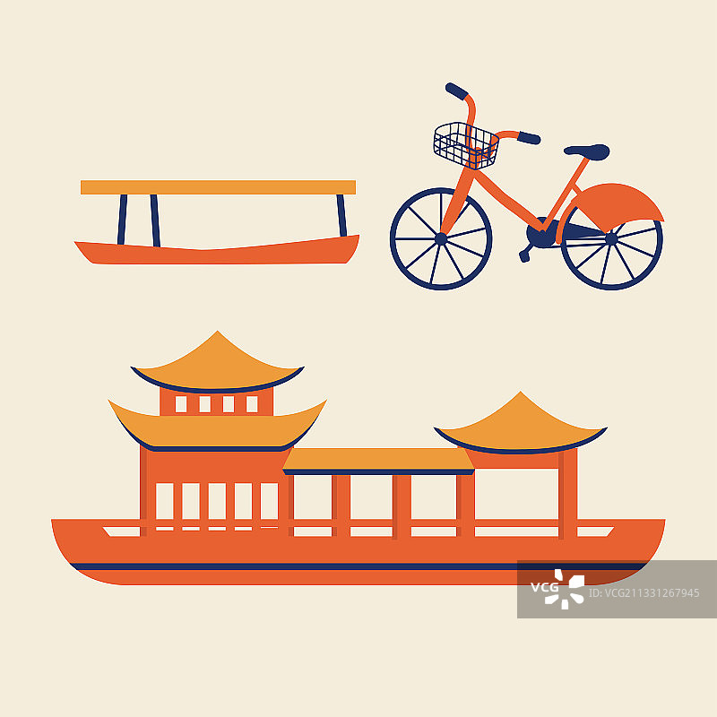 杭州西湖景点交通工具矢量图图片素材