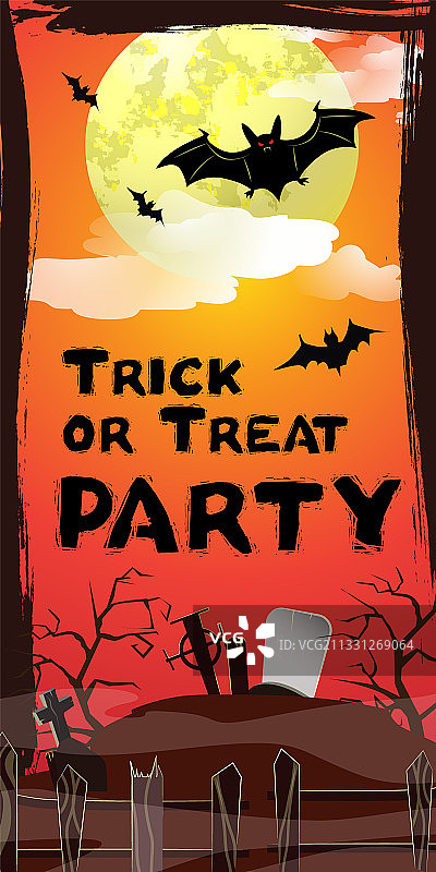 “不给糖就捣蛋”派对字样，蝙蝠飞过图片素材