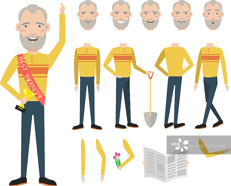 带奖杯的最佳爷爷角色套装图片素材