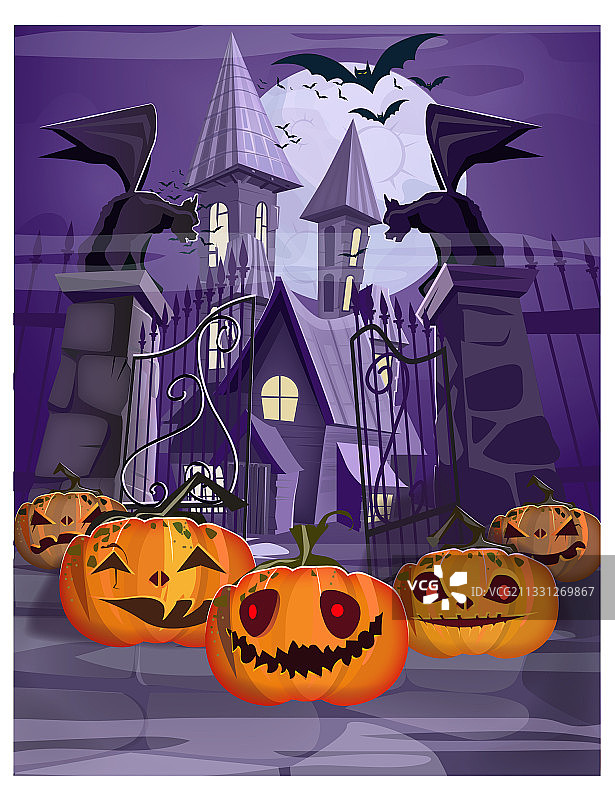 带大门和南瓜的鬼屋图片素材