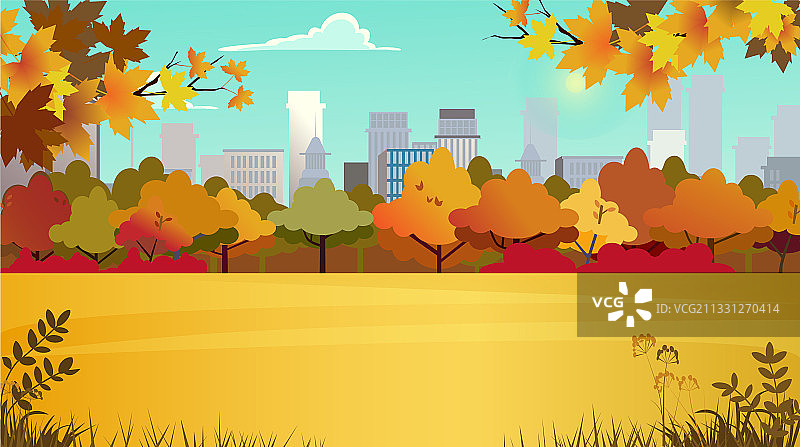 郊区草地秋树城市景观图片素材