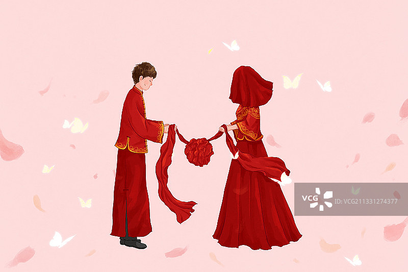 家庭系列插画之中式结婚2图片素材