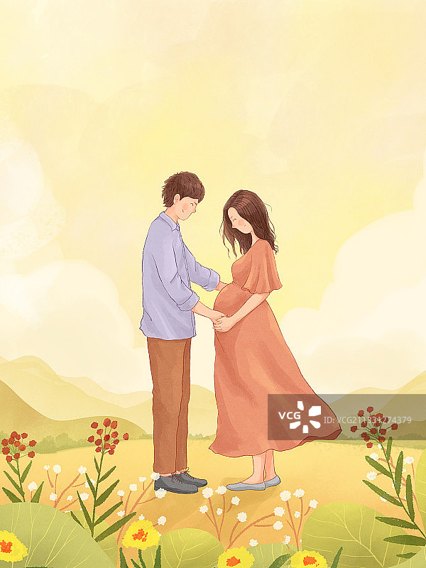 家庭系列插画之怀孕竖版图片素材