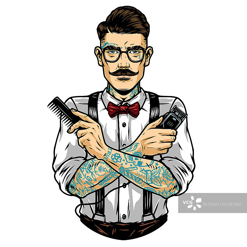 戴眼镜的时尚胡须理发师图片素材