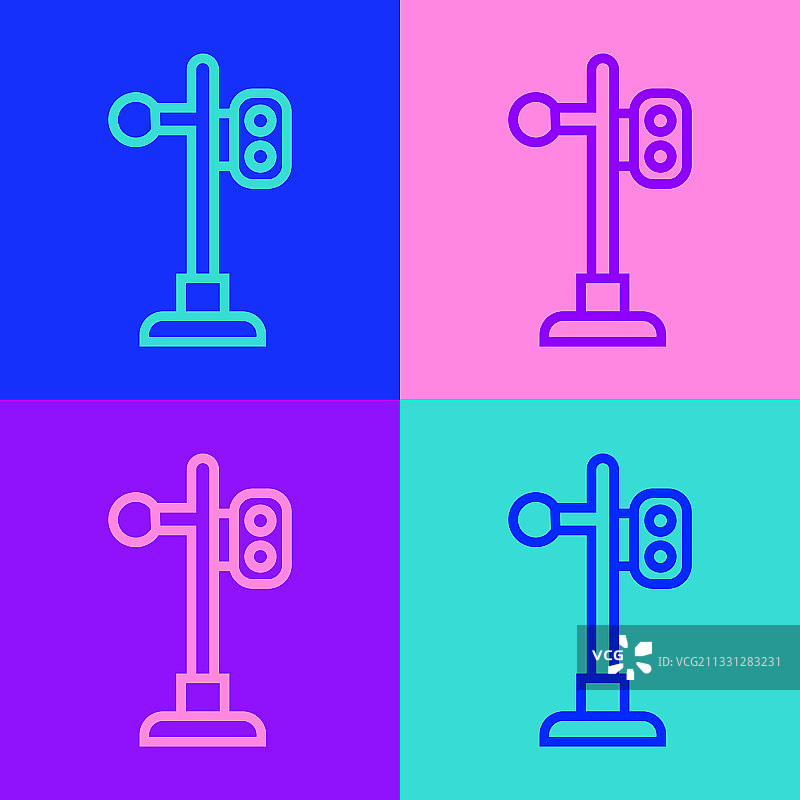 波普艺术风火车交通灯线条图标图片素材