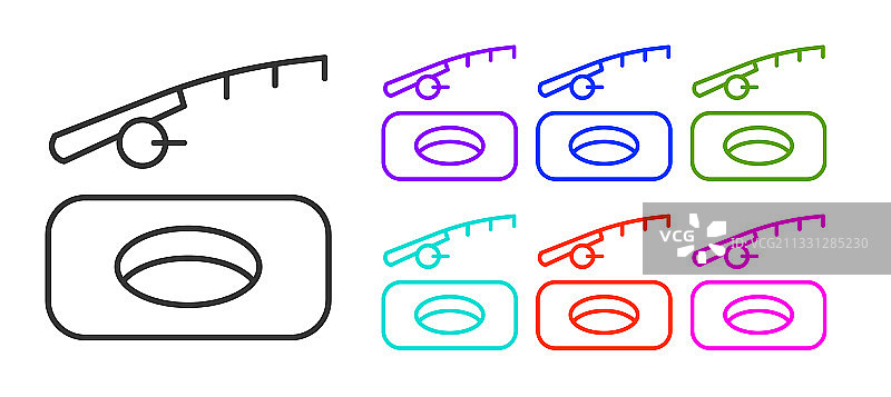白色背景上的黑色冬季钓鱼图标图片素材