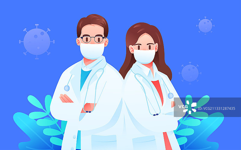 卡通医院医生护士口罩疫情预防矢量插图素材图片素材