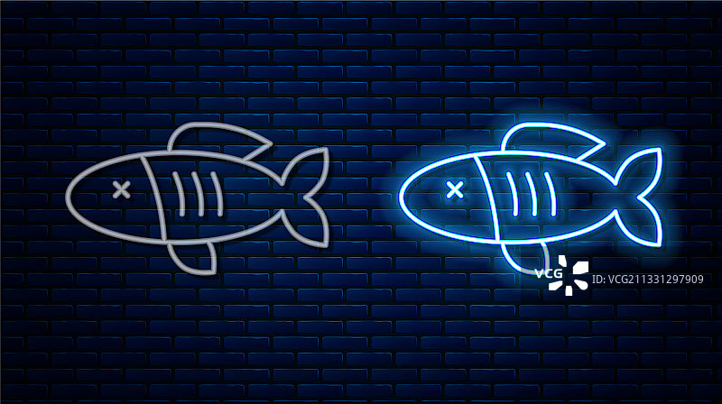 发光霓虹灯线条鱼干图标图片素材