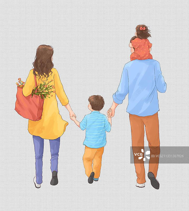 全家人出游插画PNG元素图片素材