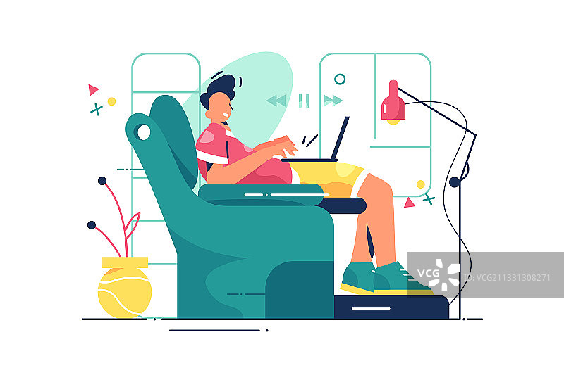 坐在舒适椅子上的男人图片素材