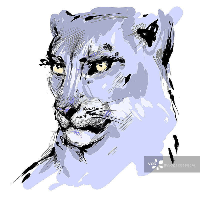 手绘黄色眼睛的母狮头像图片素材