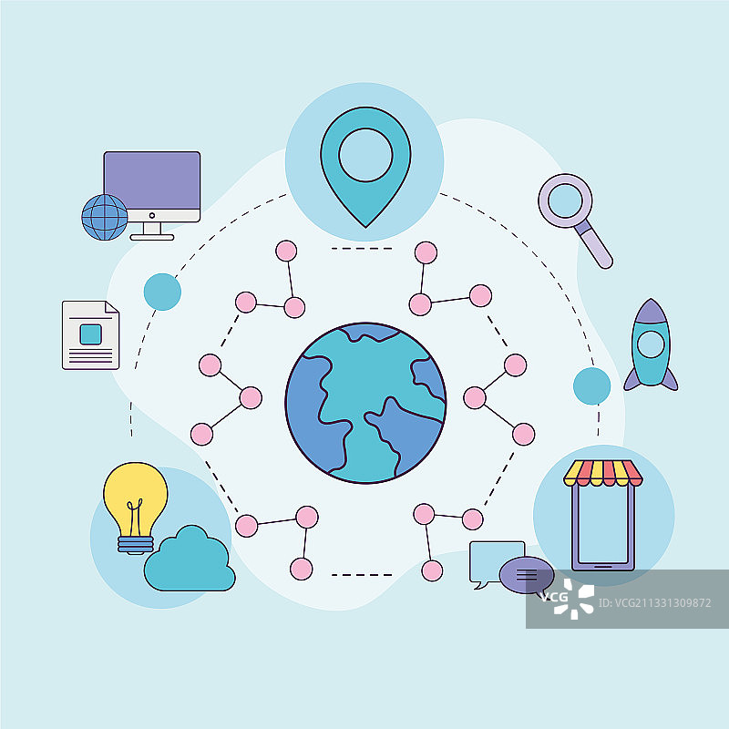 带有图标设计的数字营销世界图片素材