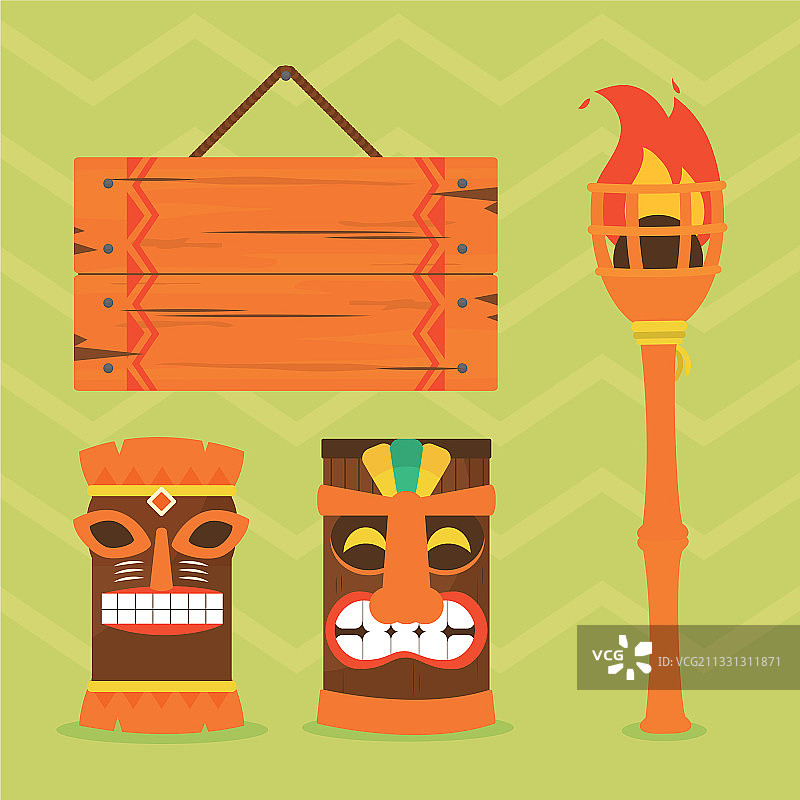 提基面具和夏威夷图标彩色设计图片素材