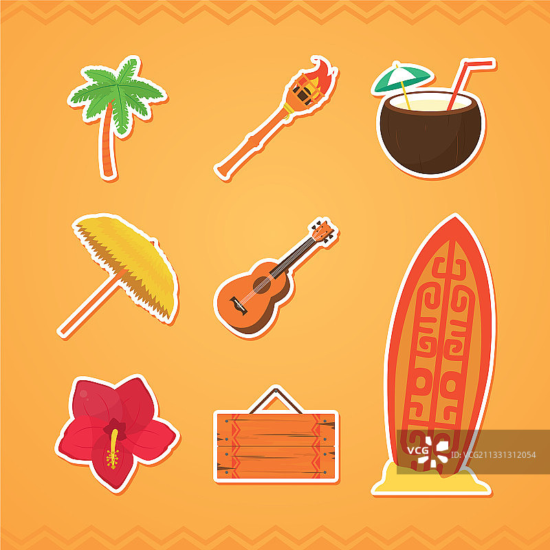 夏威夷海滩彩色图标设计图片素材