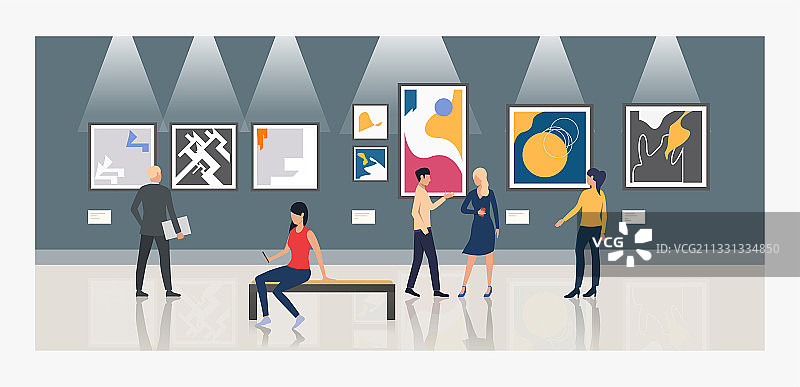 游客在美术馆欣赏画作图片素材