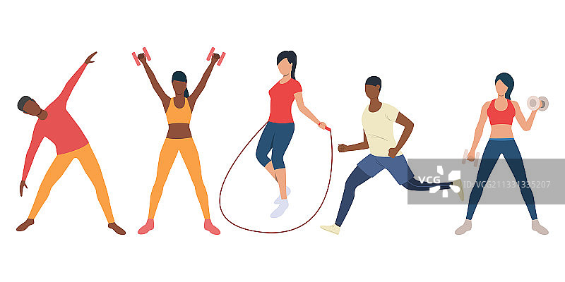 健身房中充满活力的多种族人群训练合集图片素材