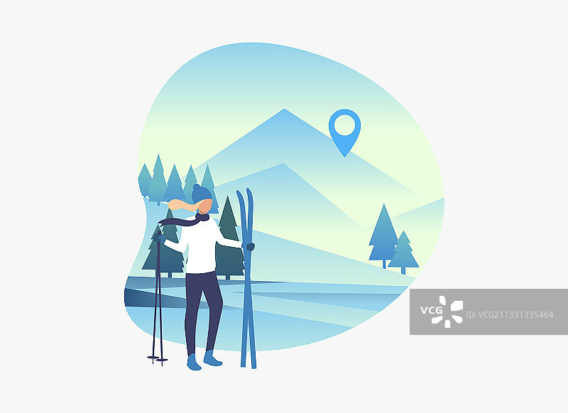 滑雪女子手持雪杖图片素材