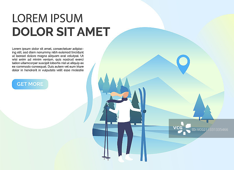 雪景滑雪女子和文本示例图片素材