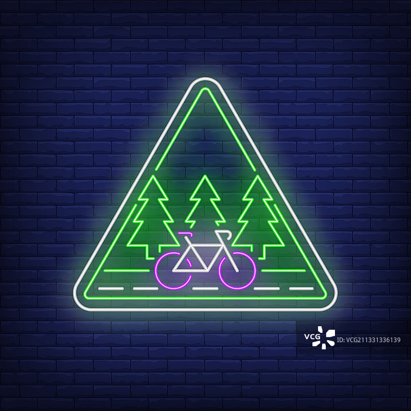 自行车道霓虹灯标志图片素材