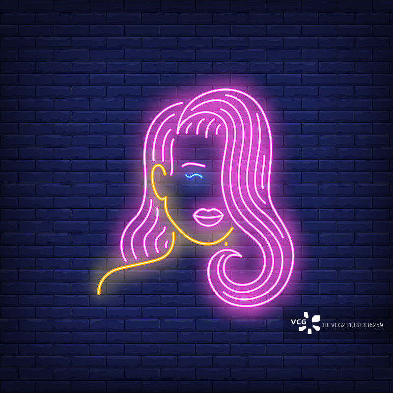 粉色头发女孩霓虹灯标志图片素材