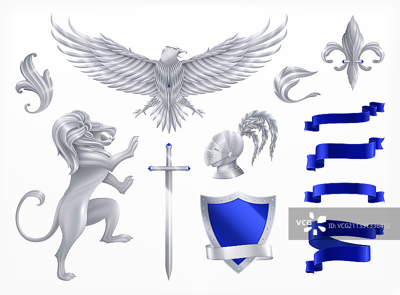 银色纹章动物套装图片素材