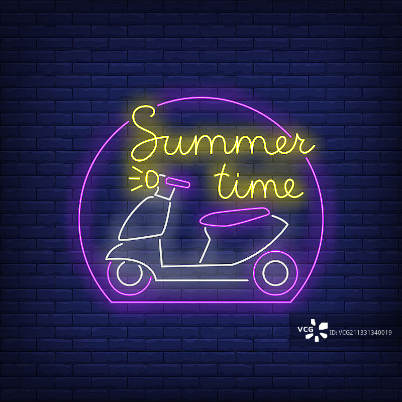 夏季霓虹灯字母和滑板车标志图片素材