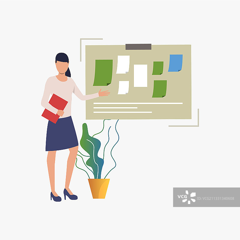 指着贴有笔记的钉板的女商人图片素材