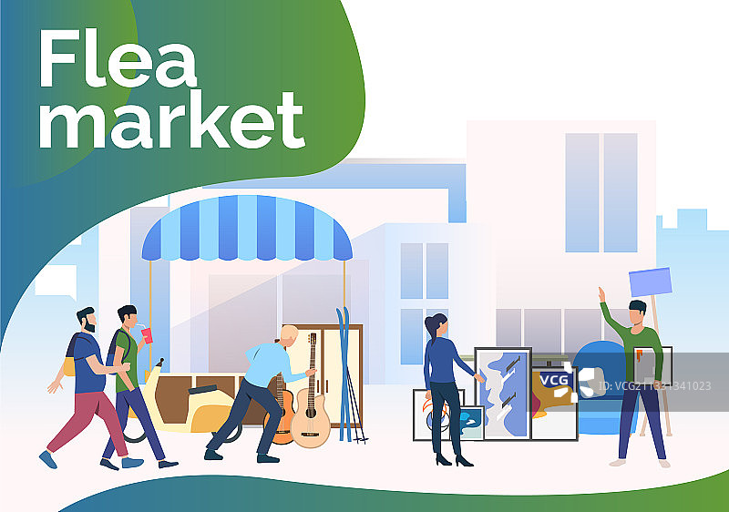 跳蚤市场人物购物插画图片素材