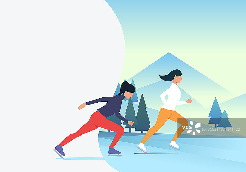 女人在雪景中滑冰图片素材