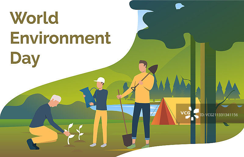 男士拿着铲子在野外种树图片素材