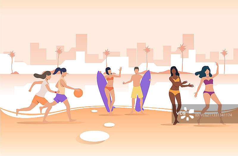 玩球和拿着冲浪板的人图片素材