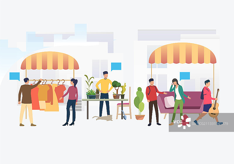 人们购物和销售服装及植物图片素材