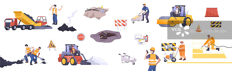 道路维修扁平图标集图片素材