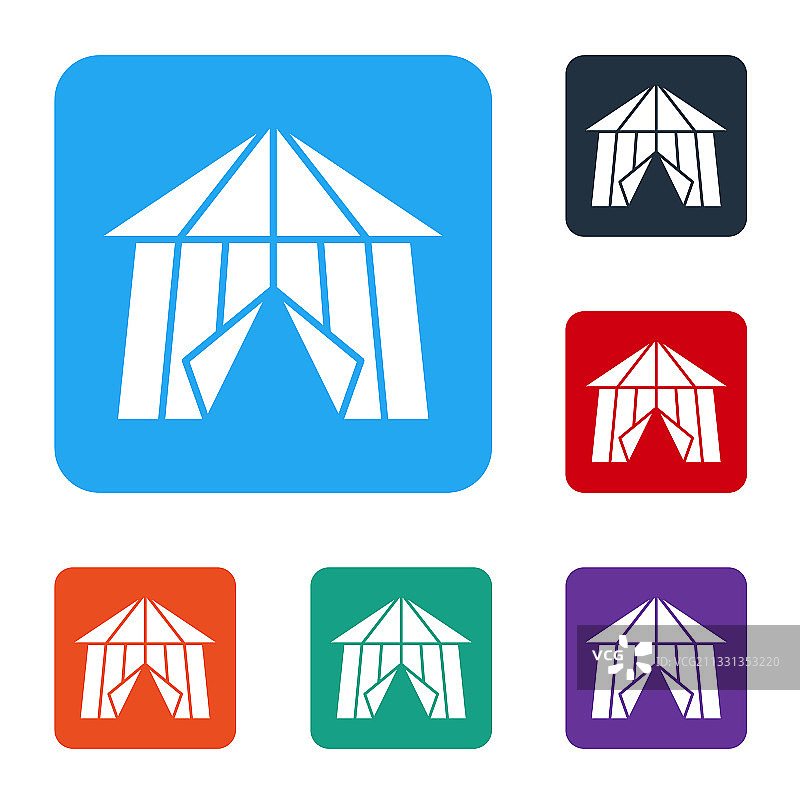 白色背景上孤立的白色马戏团帐篷图标图片素材