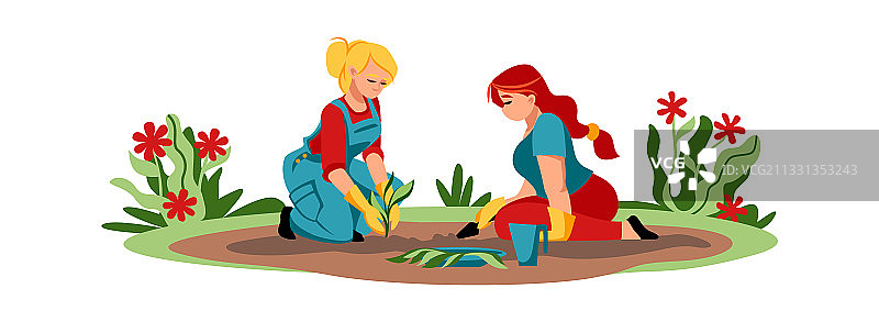 卡通农业女工种植图片素材