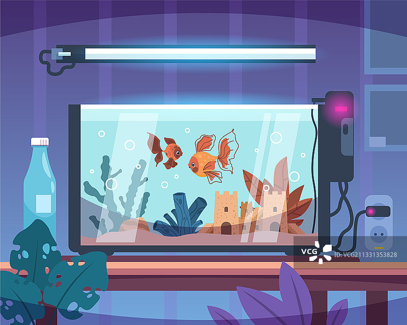卡通水族馆房间内部玻璃鱼缸图片素材