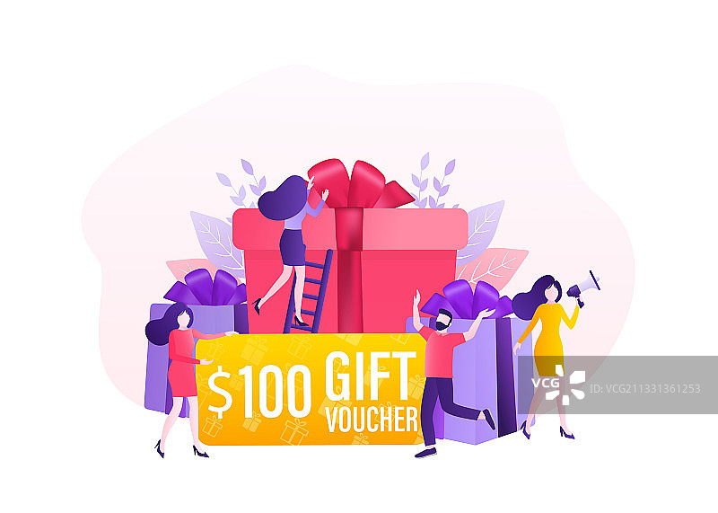 3D广告：含礼券的人物图片素材