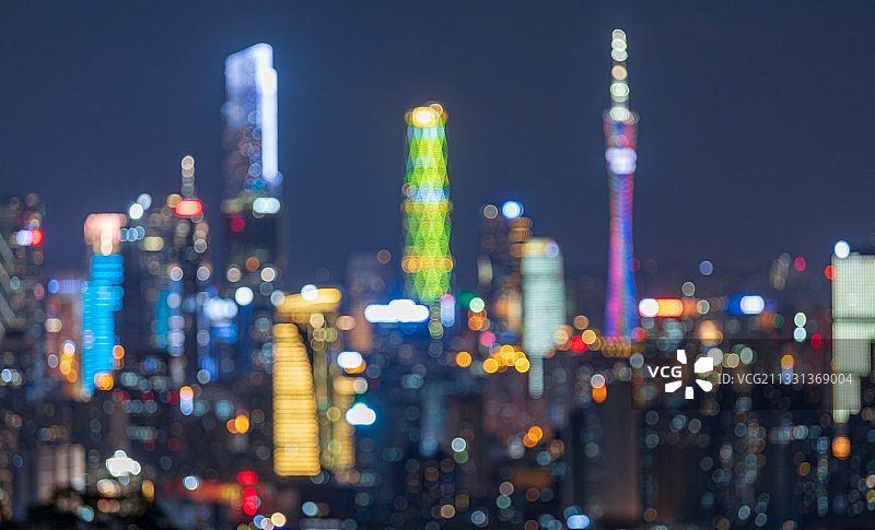 广州城市夜景彩色光斑图片素材