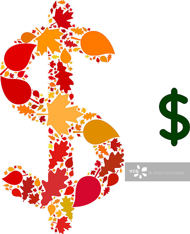美元符号秋季组合图标与秋叶图片素材