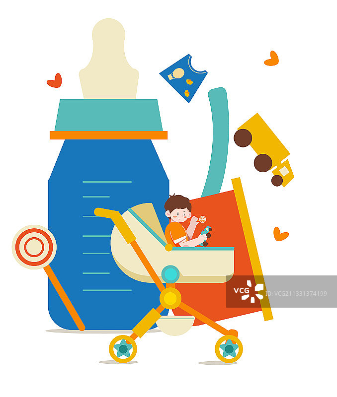 坐婴儿车的小孩矢量插画图片素材