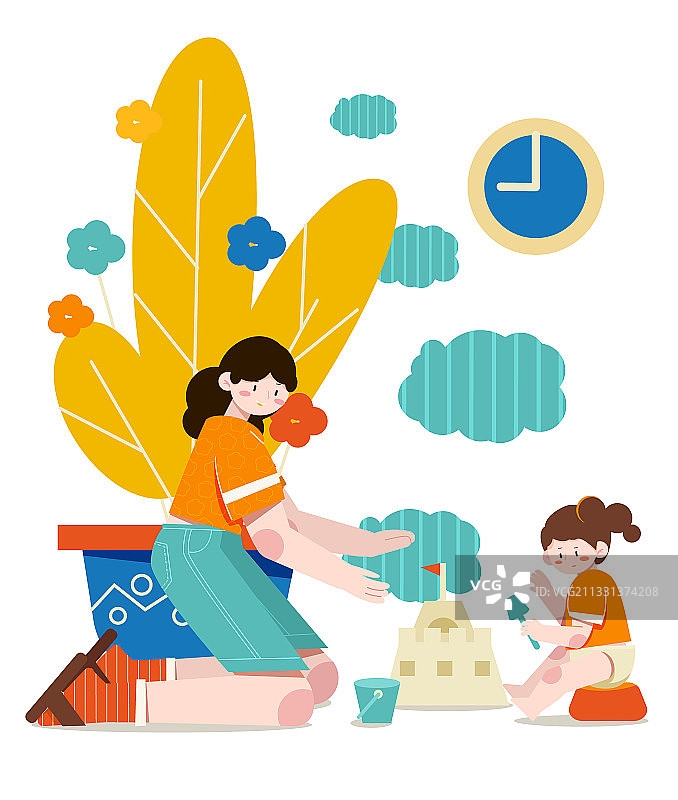 家庭亲子娱乐矢量插画图片素材