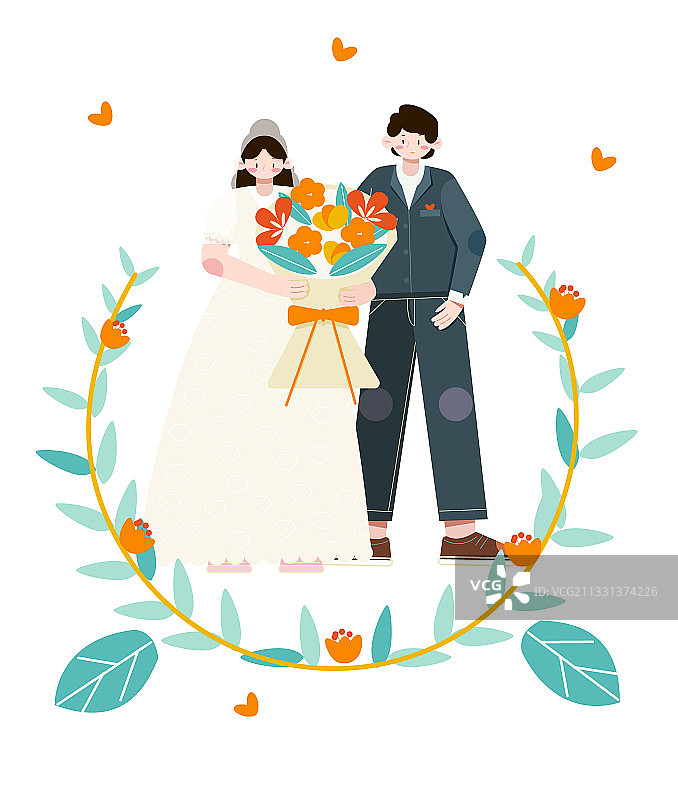 可爱卡通结婚矢量绘画插图图片素材