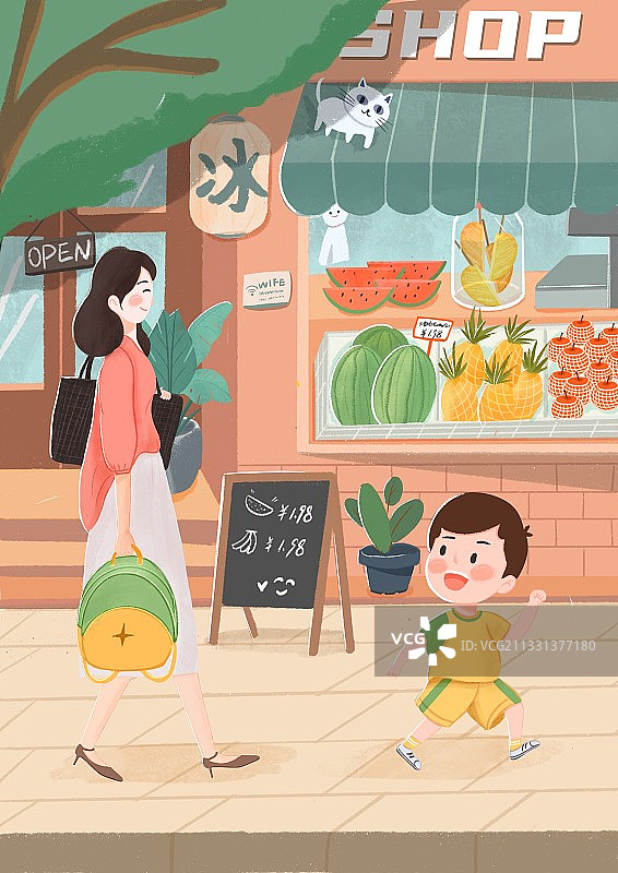 年轻妈妈送小孩上学图片素材